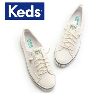 Keds Women Kickback Canvas White Slip-on sneaker with laces Size 6.5